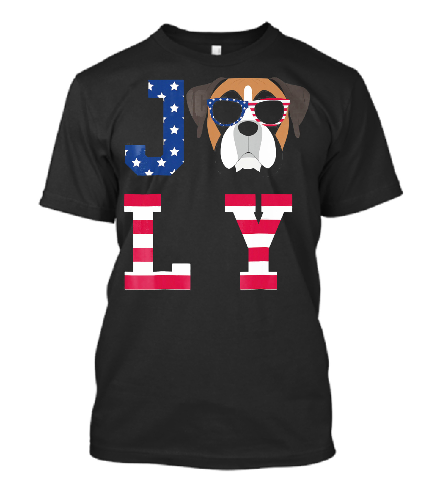 4th Of July American Flag Boxer Dog With Star-Spangled Glasses In JOLLY Letters T-Shirt