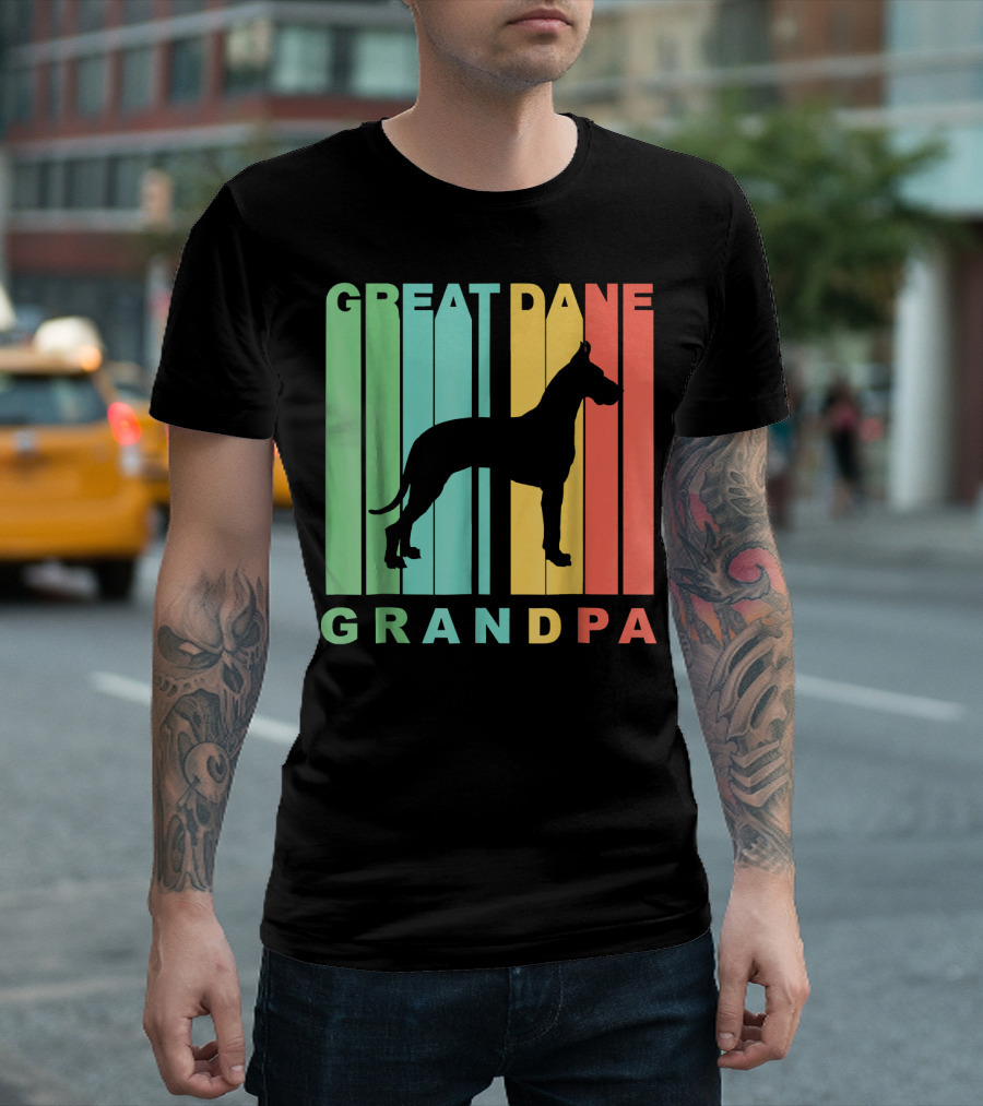 Great Dane Grandpa Retro Style Silhouette Stripes T-Shirt