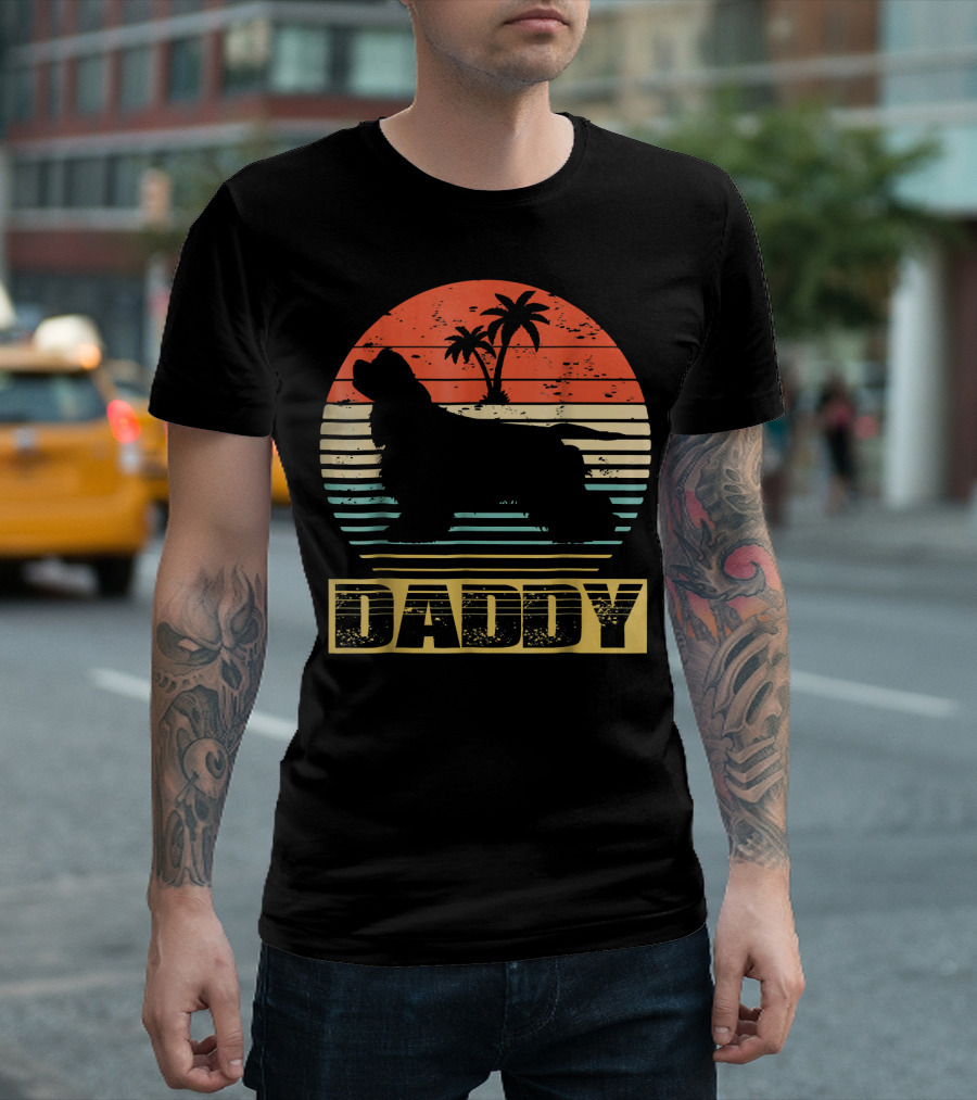 Daddy Cocker Spaniel Silhouette Sunset Palm Trees Stripes T-Shirt