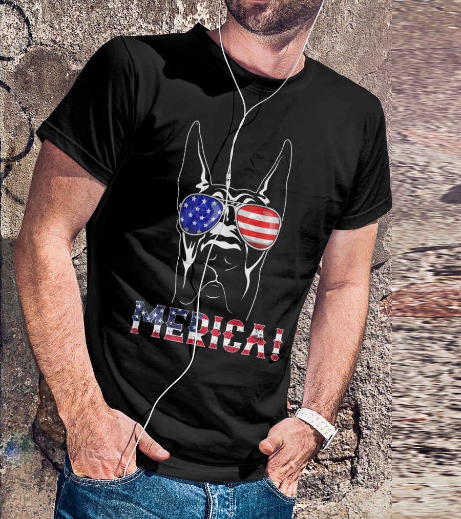 Merica Great Dane American Flag Sunglasses T-Shirt