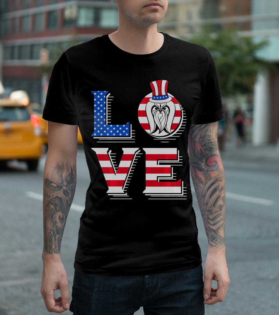 LOVE Maltese Dog USA Flag Day Patriotic Independence T-Shirt