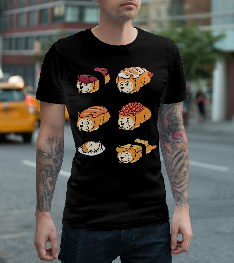 Pomeranian Nigiri Sushi Funny Dog Versions with Various Toppings T-Shirt