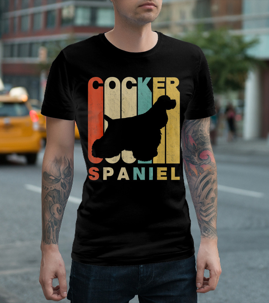 Vintage Retro Cocker Spaniel Silhouette Bold Color Block Letters T-Shirt