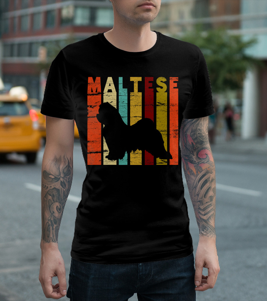 Maltese Vintage Retro Silhouette Stripes T-Shirt