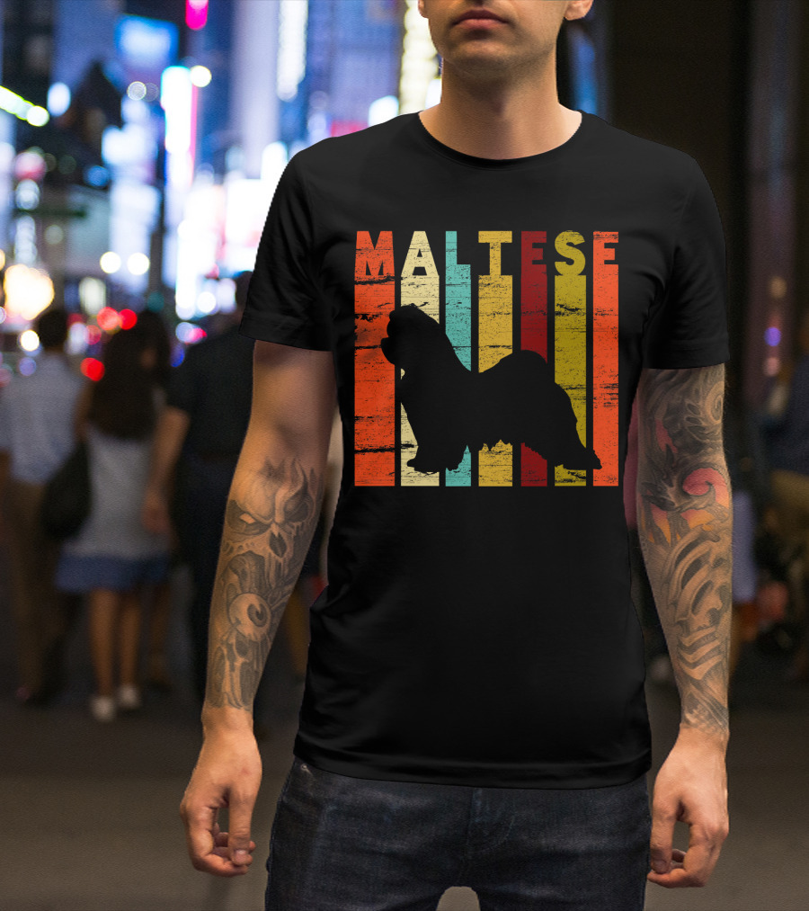 Maltese Vintage Retro Silhouette Stripes T-Shirt