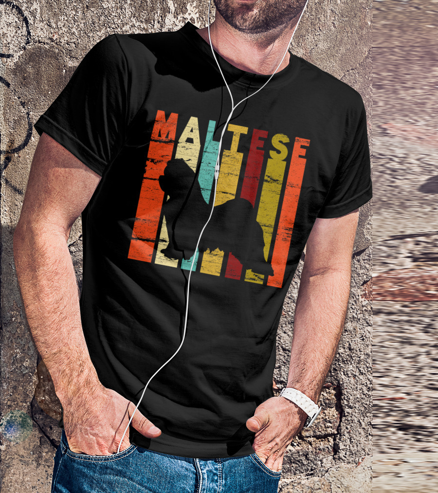 Maltese Vintage Retro Silhouette Stripes T-Shirt