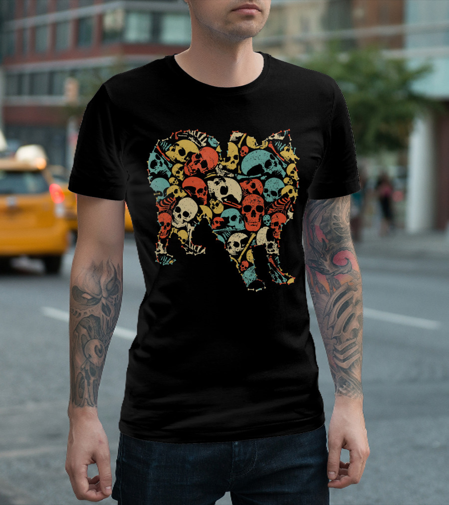 PAPILLON Halloween Skeleton Skull Colorful T-Shirt