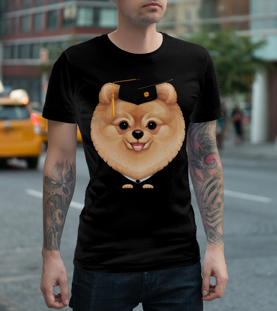 Orange Pomeranian Graduation Puppy with Cap and Tassel T-Shirt