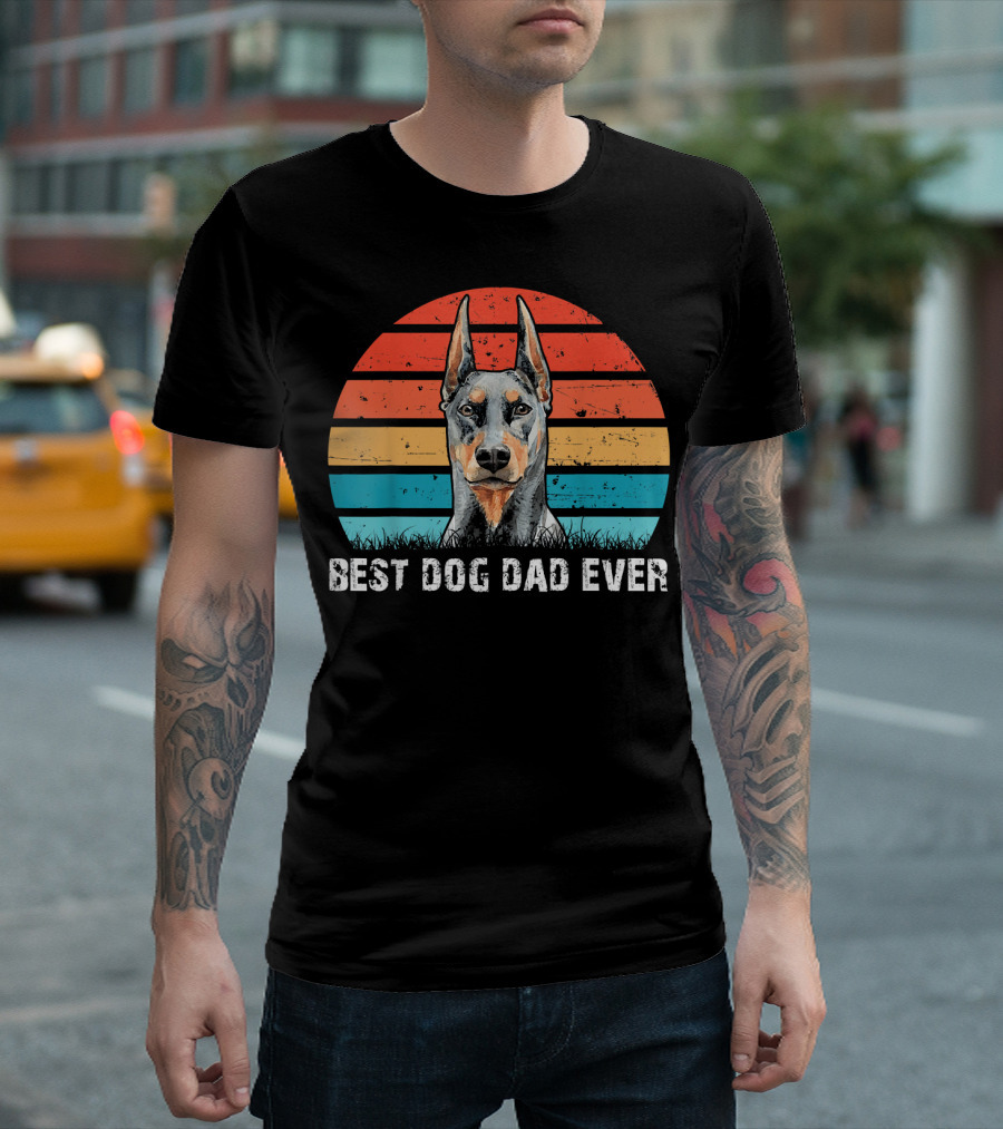 Best Dog Dad Ever Doberman Vintage Sunset T-Shirt