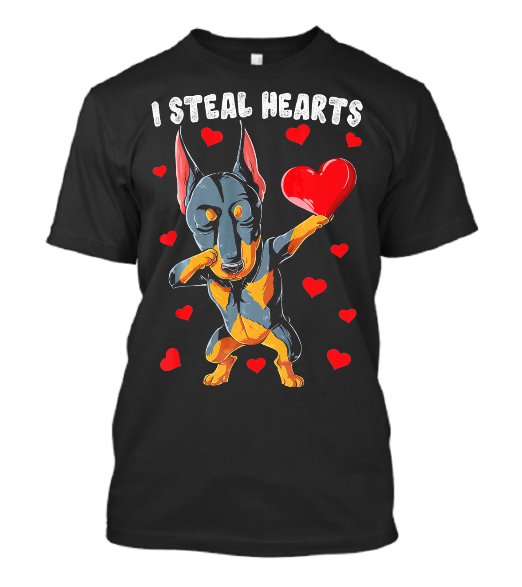 I Steal Hearts Dabbing Doberman With Red Hearts T-Shirt