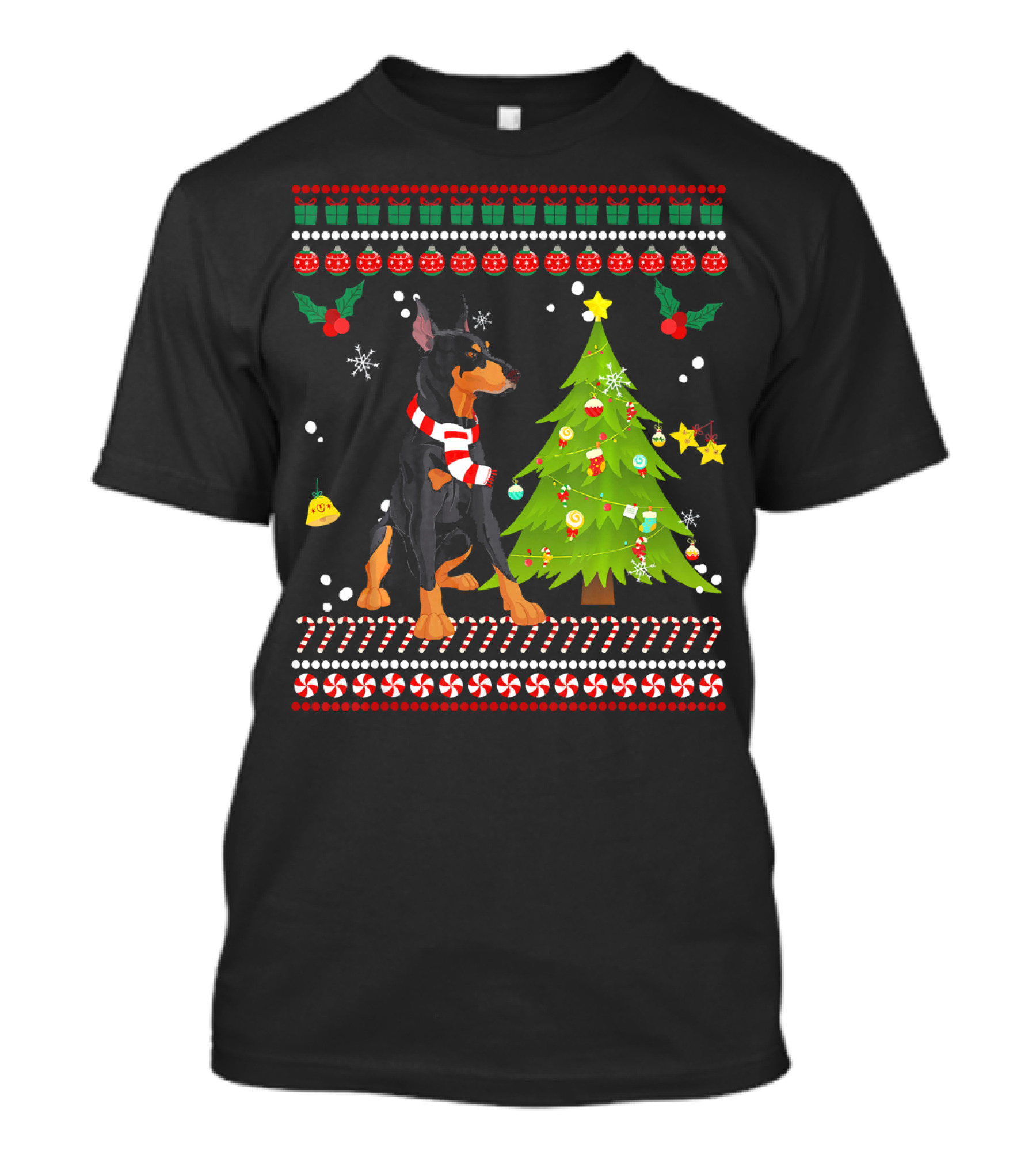 Cute Doberman Christmas Pine Festive Sweater Dog T-Shirt