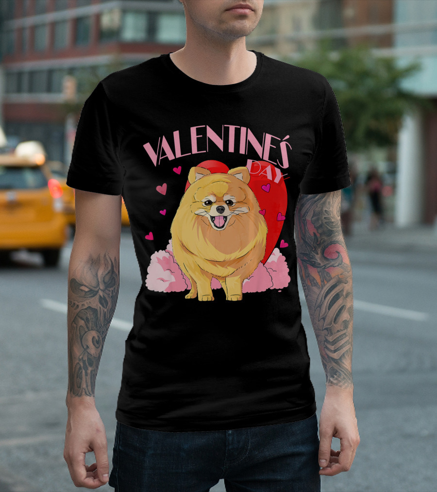 Pomeranian Dog Lover Valentine's Day Hearts and Clouds T-Shirt