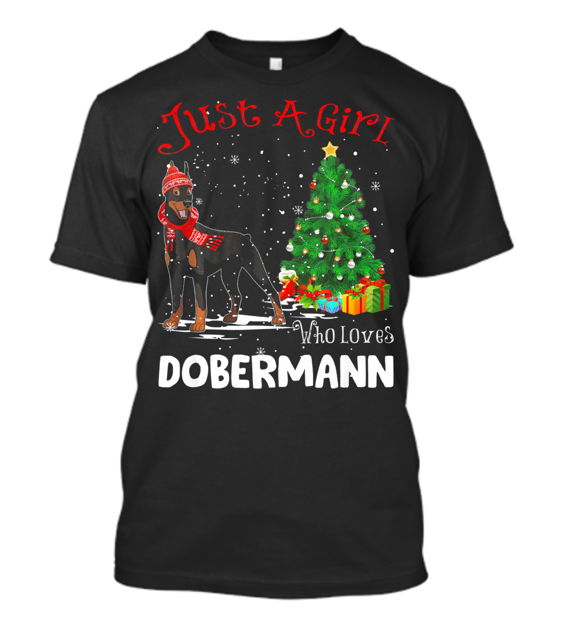 Just A Girl Who Loves Dobermann Christmas Tree Snowflakes T-Shirt