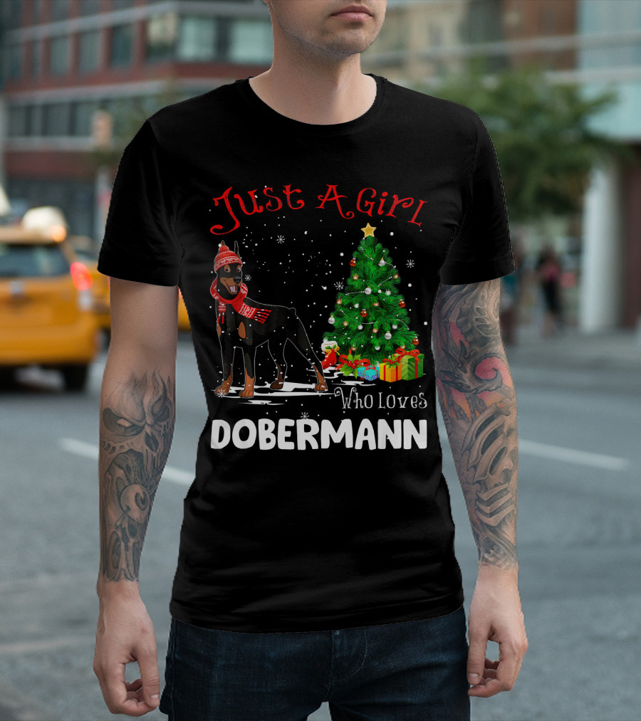 Just A Girl Who Loves Dobermann Christmas Tree Snowflakes T-Shirt