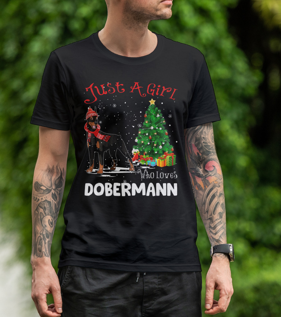 Just A Girl Who Loves Dobermann Christmas Tree Snowflakes T-Shirt