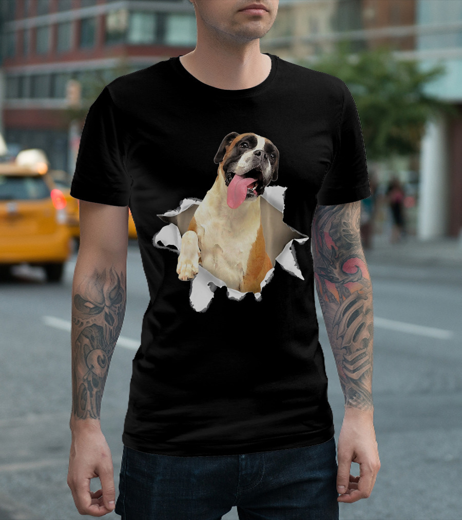 Boxer Torn Dog Inside Hole Mid Torn T-Shirt
