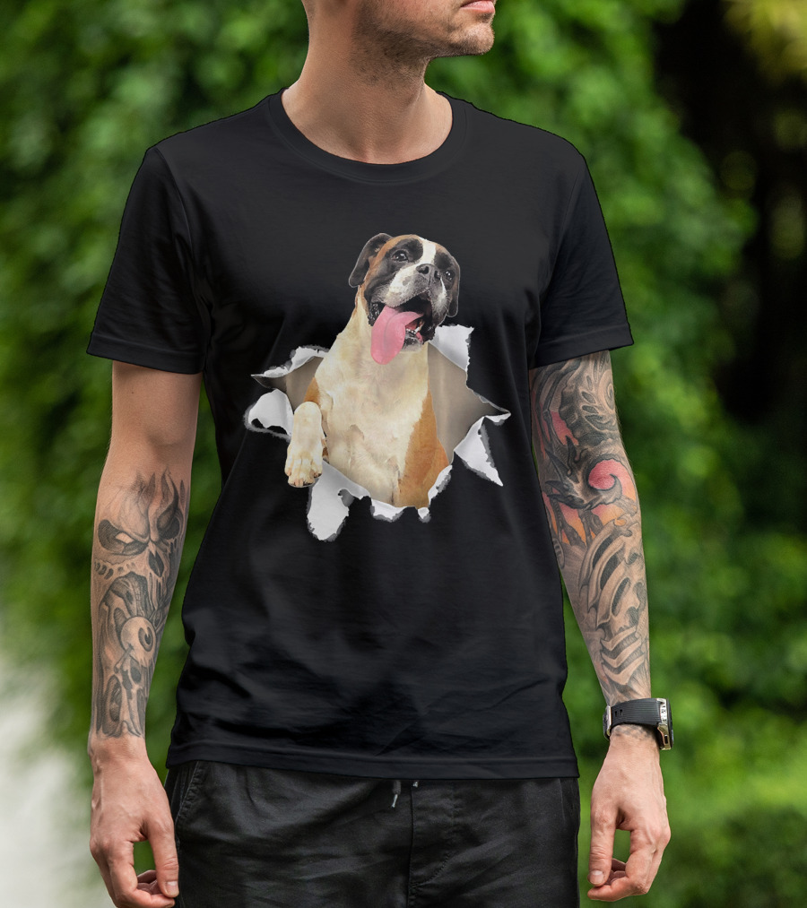 Boxer Torn Dog Inside Hole Mid Torn T-Shirt