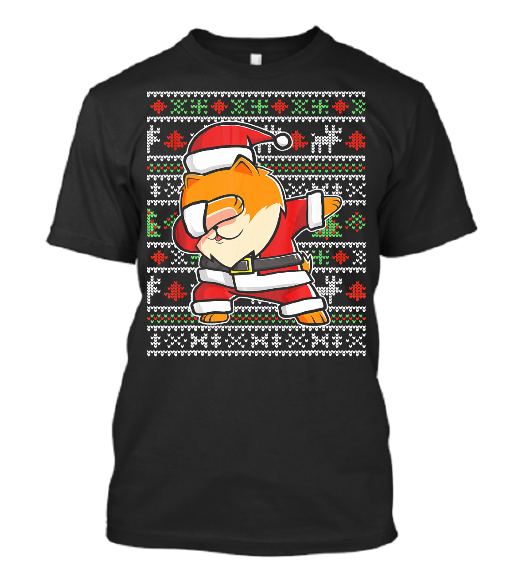 Pomeranian Dog Santa Hat Dabbing Ugly Christmas T-Shirt