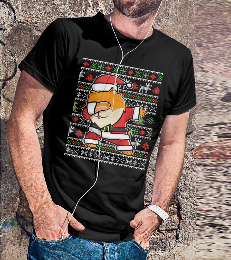 Pomeranian Dog Santa Hat Dabbing Ugly Christmas T-Shirt