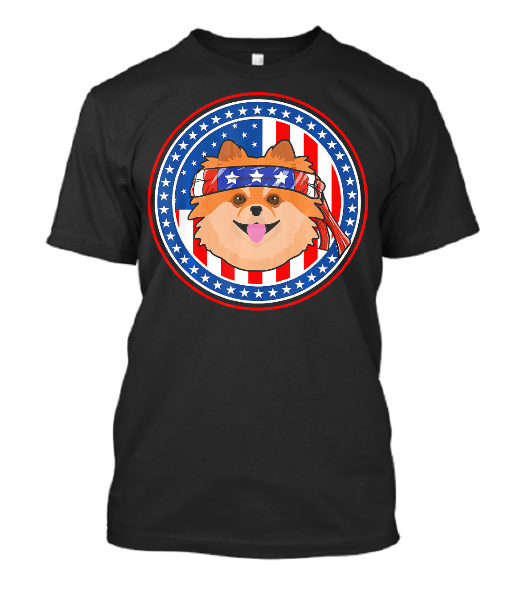 Pomeranian Dog Patriotic American Stars And Stripes Bandana T-Shirt