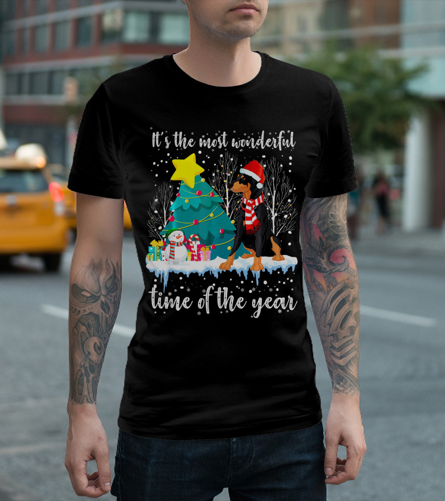 It's the Most Wonderful Time of the Year Doberman Christmas Scene T-Shirt