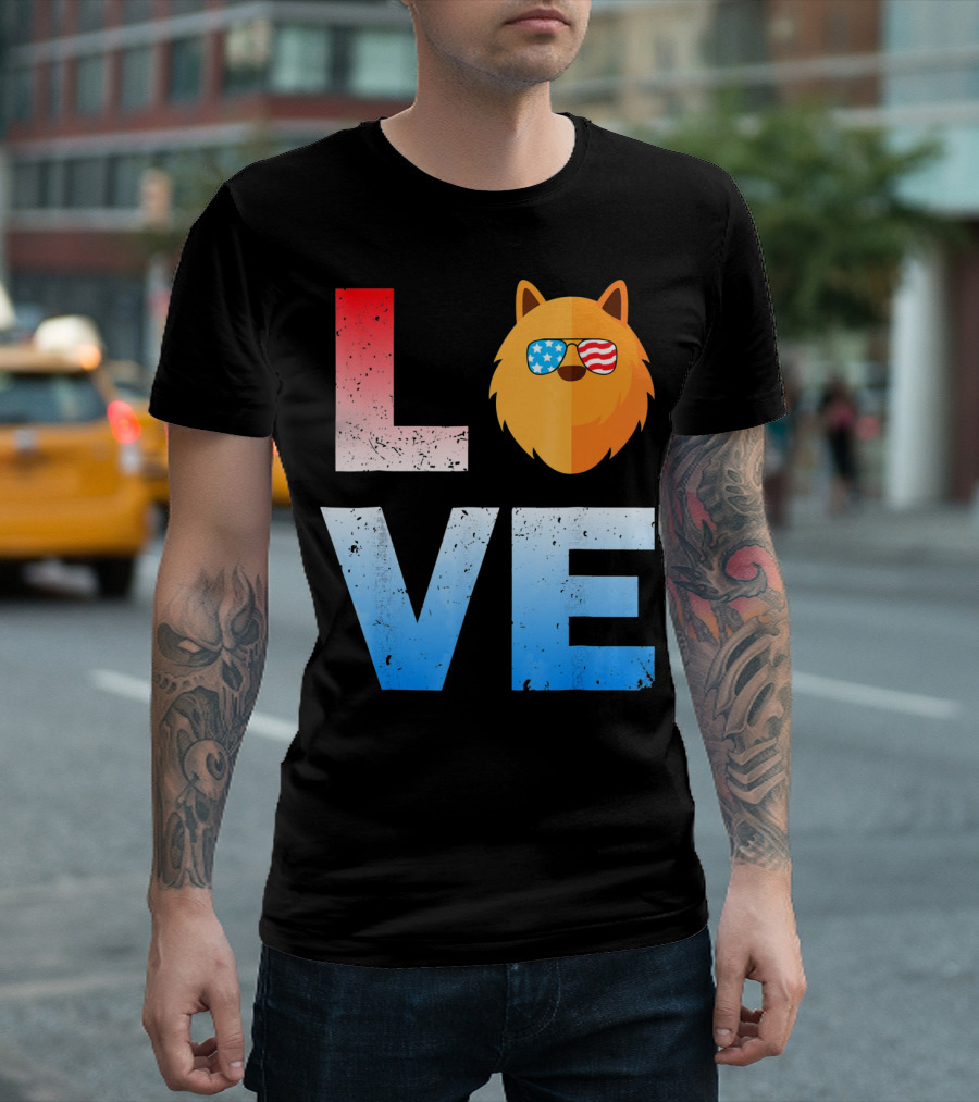 LOVE Pomeranian USA Shades July 4th T-Shirt
