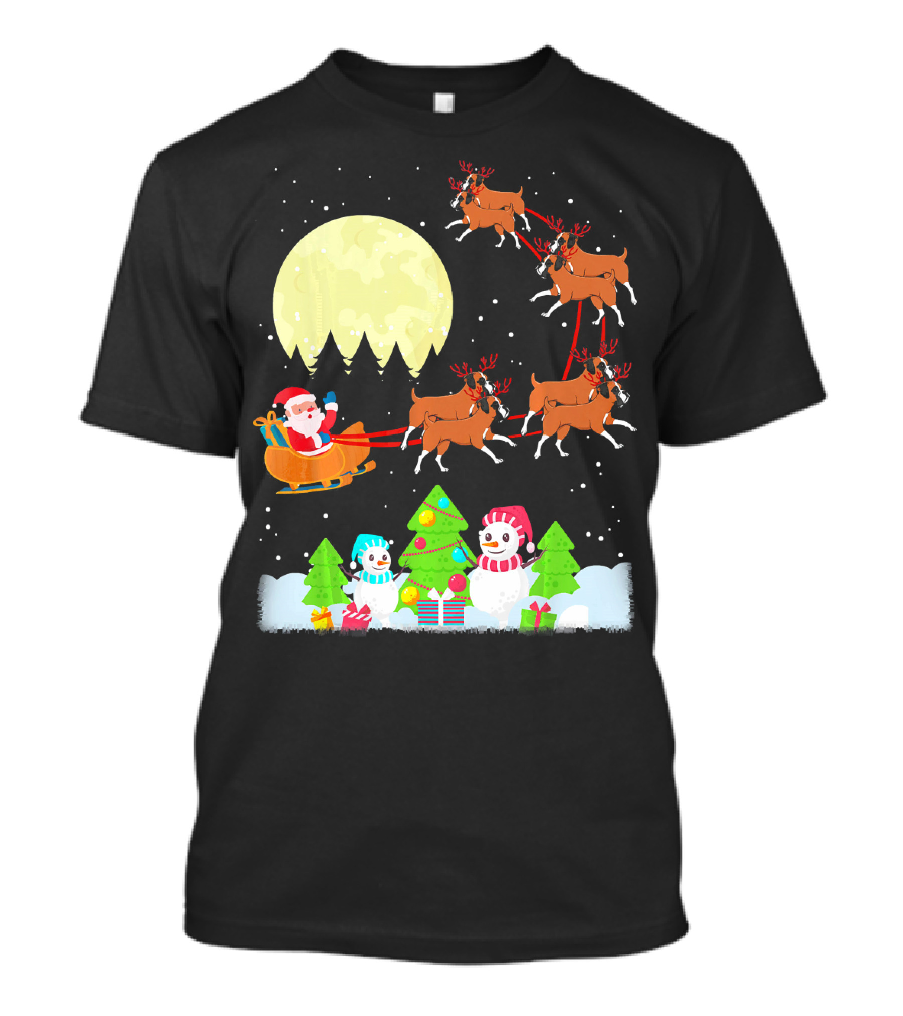 Boxer Reindeer Santa Sleigh Christmas Moon Snowman Gifts T-Shirt