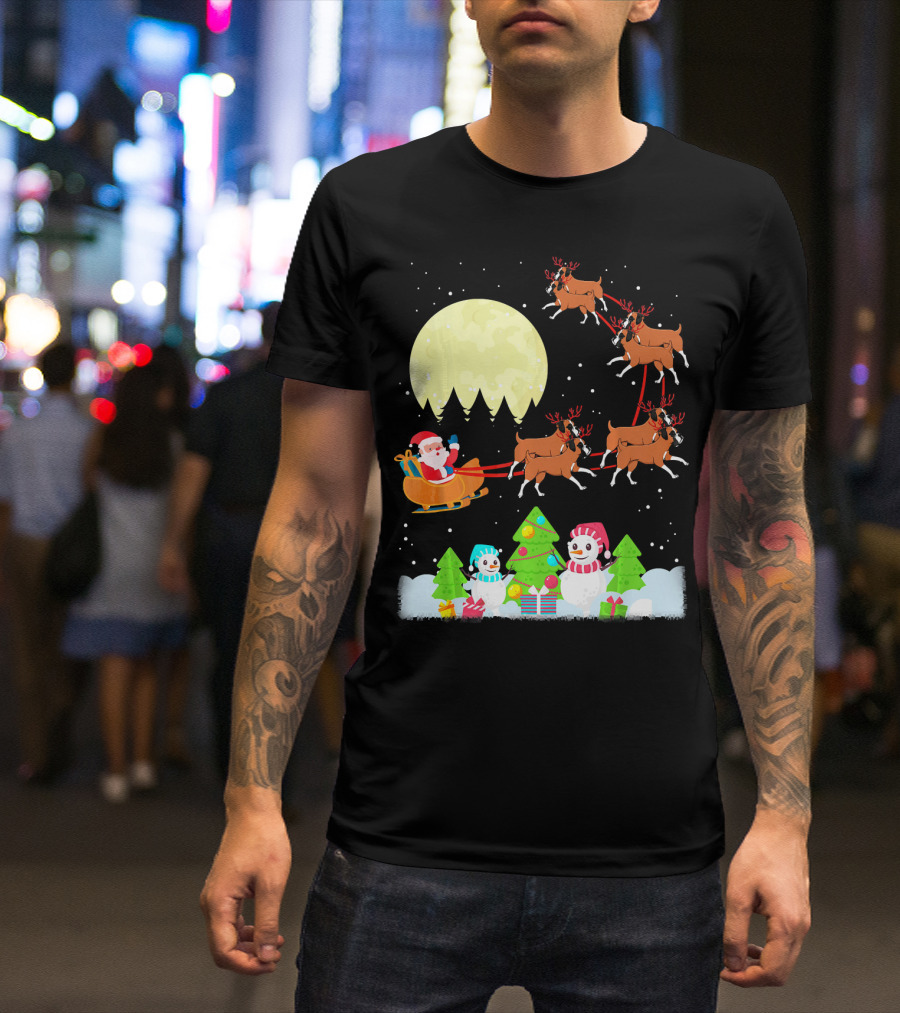 Boxer Reindeer Santa Sleigh Christmas Moon Snowman Gifts T-Shirt