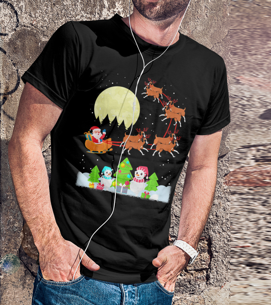Boxer Reindeer Santa Sleigh Christmas Moon Snowman Gifts T-Shirt