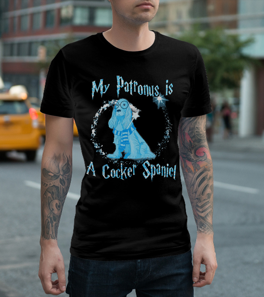My Patronus Is a Cocker Spaniel Dog with Wizarding Scarf and Magic Wand T-Shirt