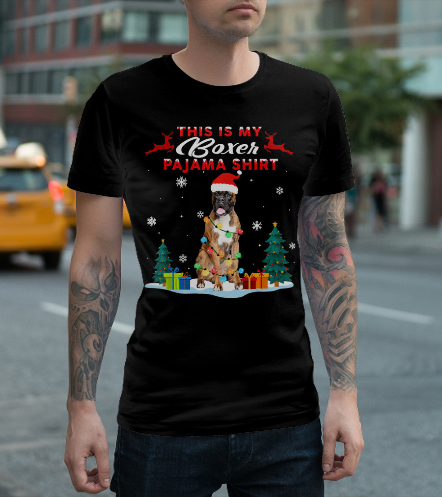 This Is My Boxer Pajama Shirt Christmas Lights Funny Love T-Shirt