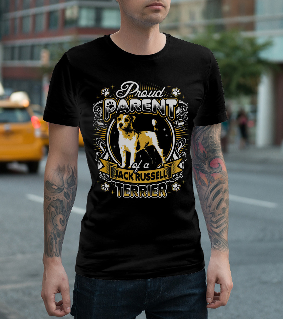 Proud Parent Of A Jack Russell Terrier With Decorative Dog Illustration And Paw Prints T-Shirt