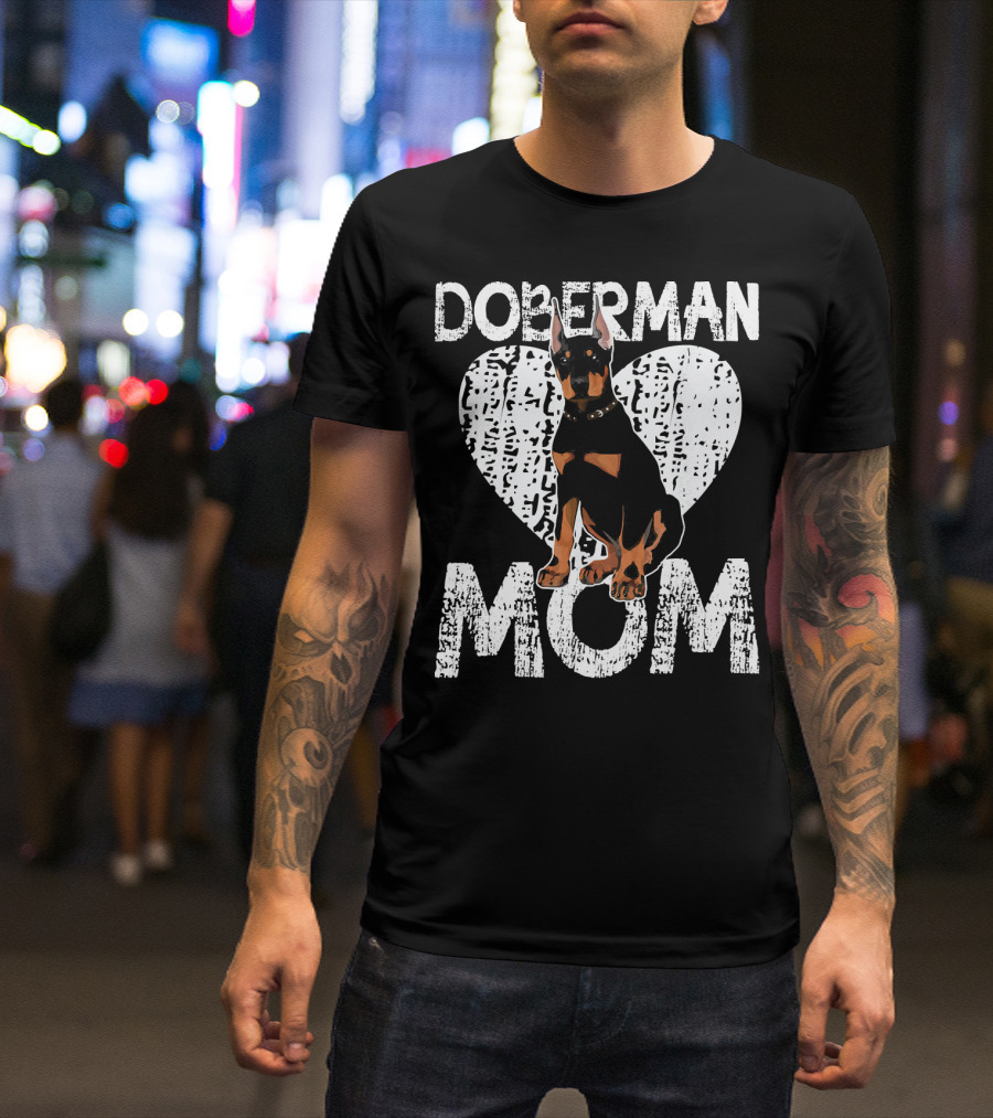 Doberman Pinscher Mom Heart With Dog T-Shirt