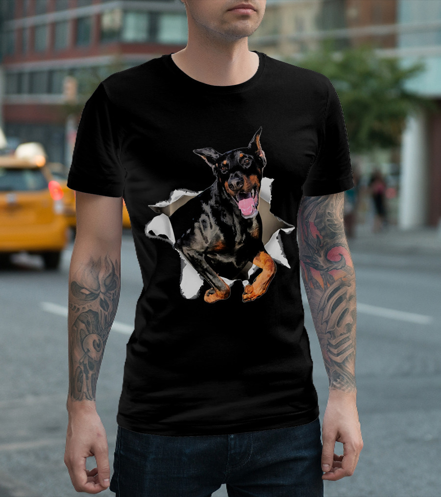 Doberman Torn Hole Inside Dog Mid T-Shirt