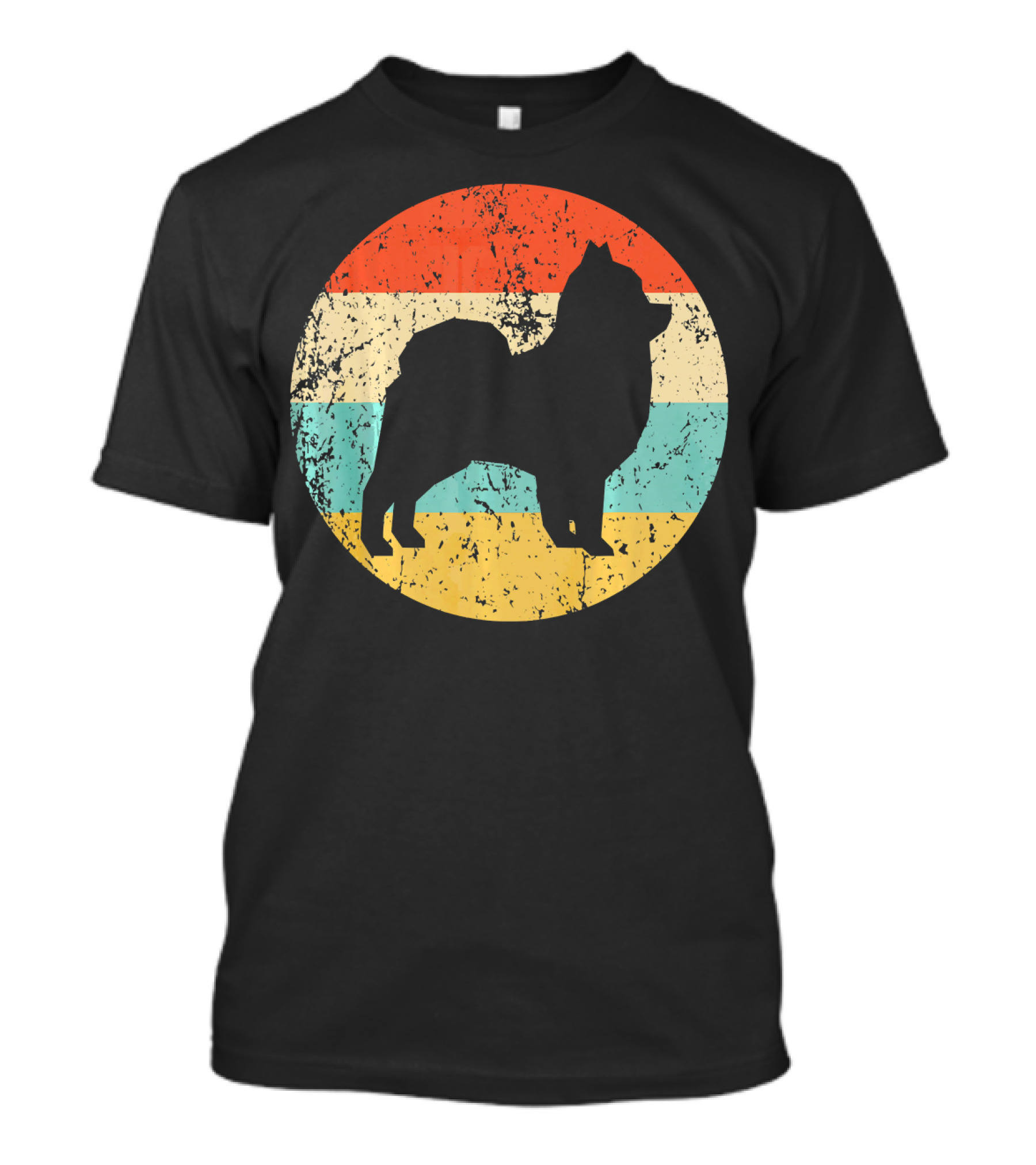 Retro Pomeranian Silhouette Vintage Stripes T-Shirt