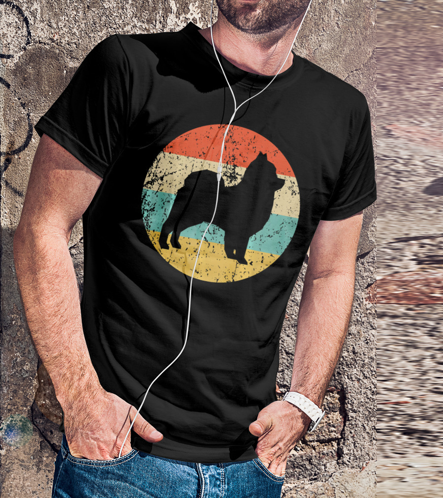 Retro Pomeranian Silhouette Vintage Stripes T-Shirt