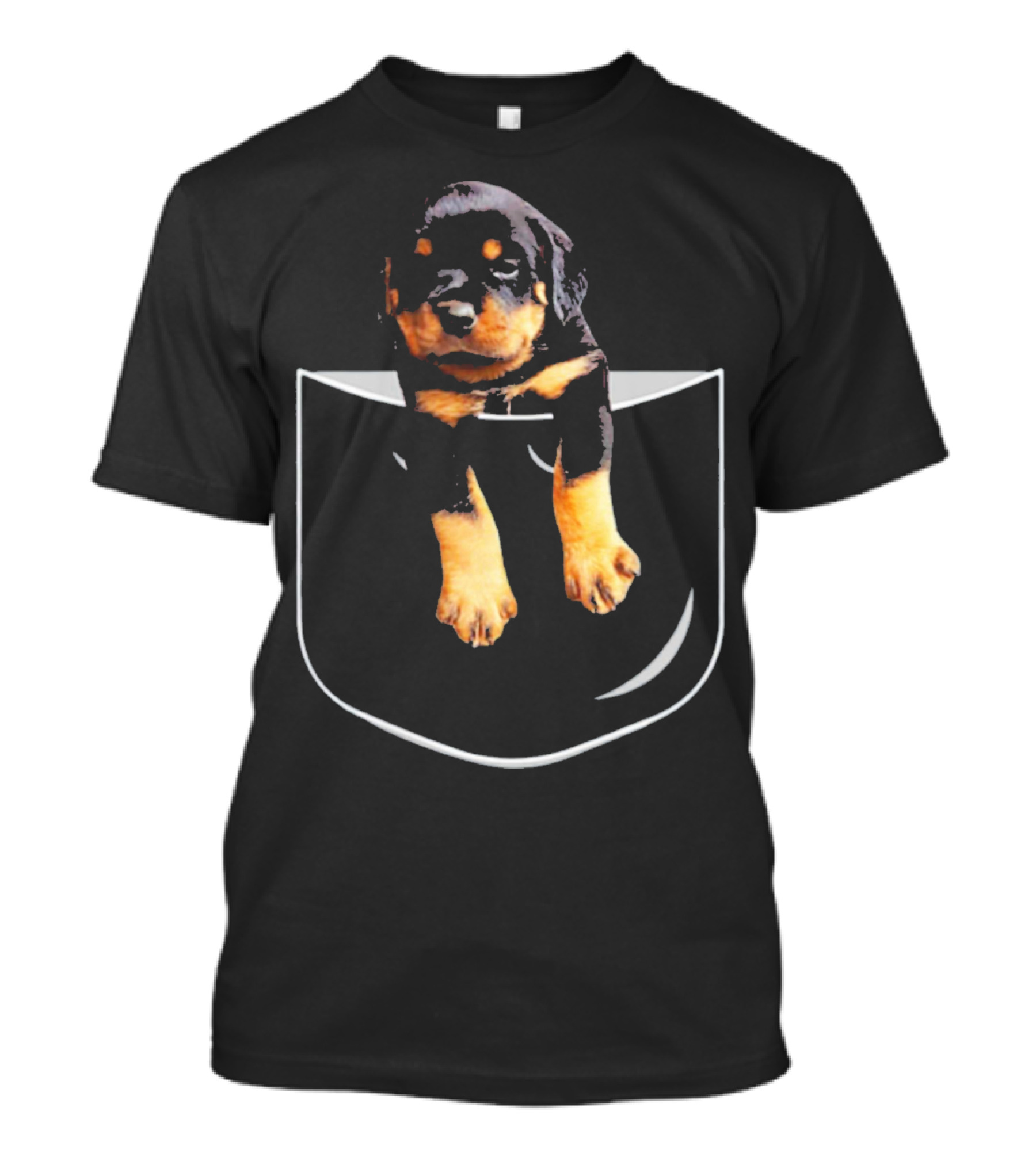 Pocket Rottweiler Puppy In Black And White Mock Pocket T-Shirt