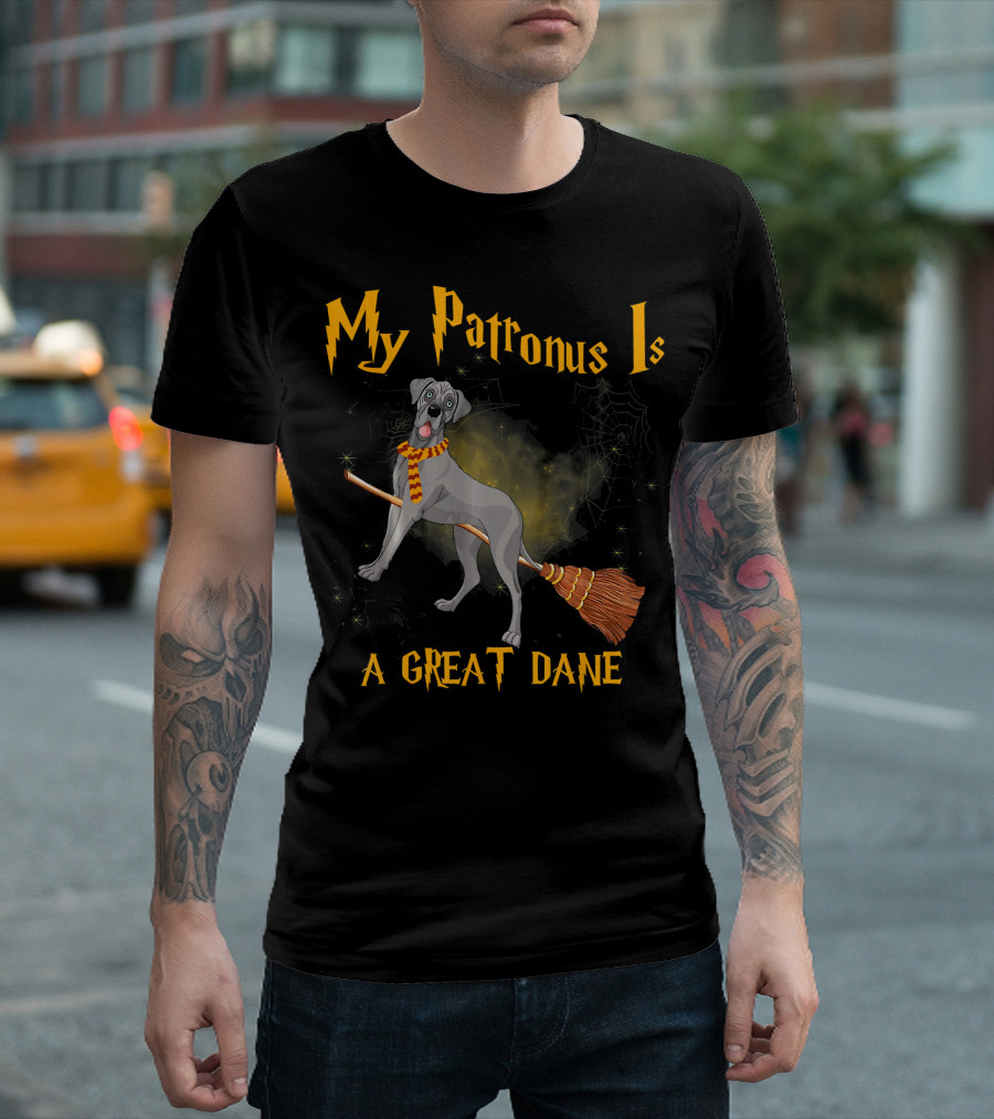My Patronus Is A Great Dane Wizard Dog On Broomstick T-Shirt