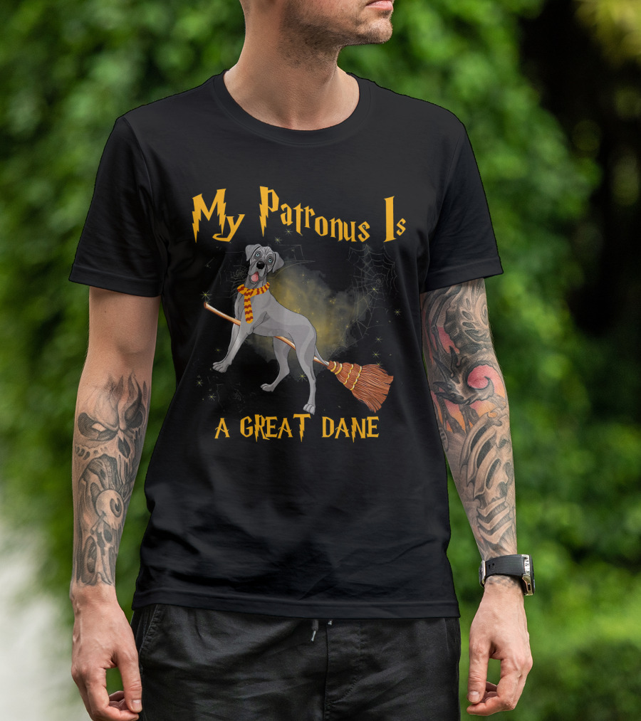 My Patronus Is A Great Dane Wizard Dog On Broomstick T-Shirt