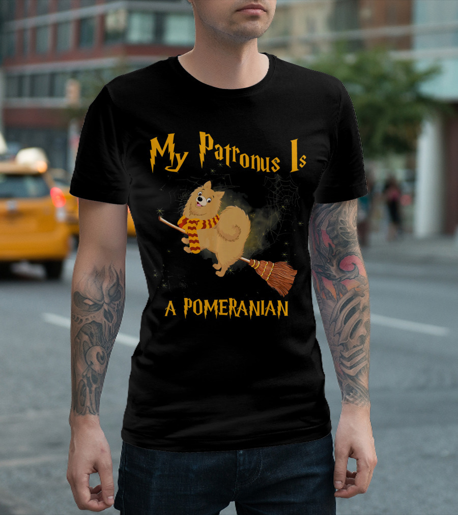 My Patronus Is a Pomeranian with a Scarf on a Broomstick T-Shirt