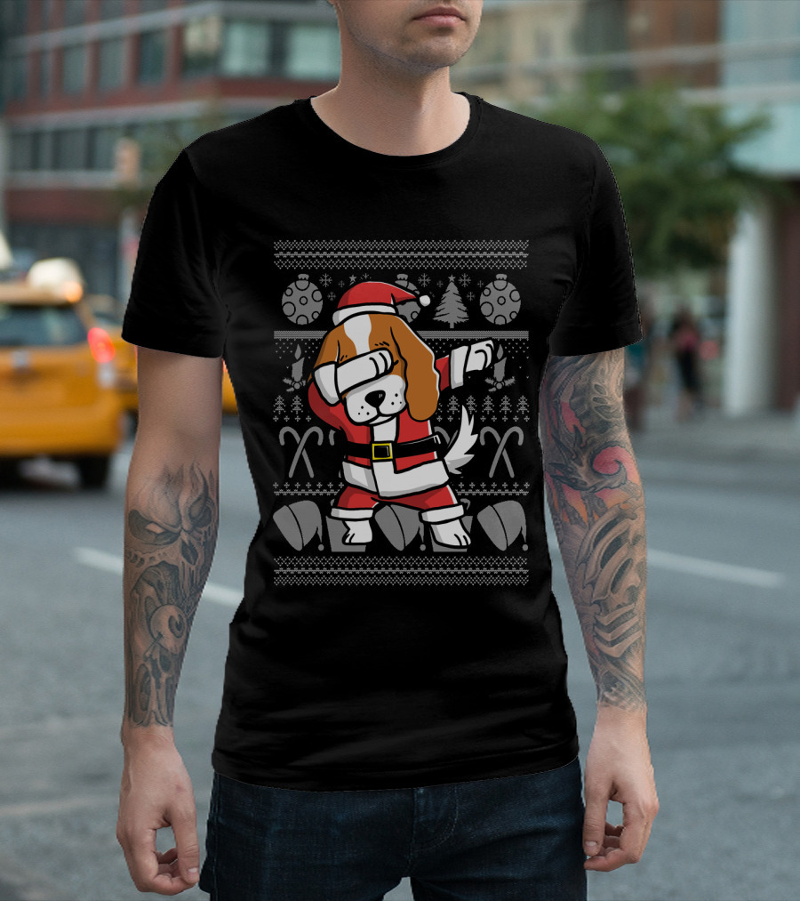 Cavalier King Charles Spaniel Dabbing Christmas Santa Ugly T-Shirt