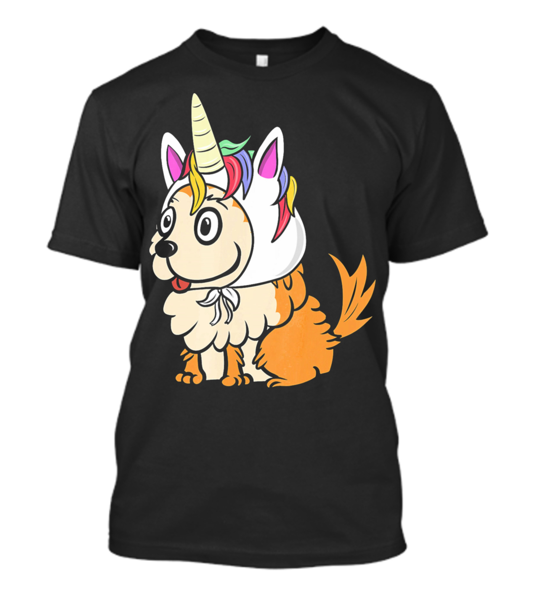 Pomeranian Wearing Colorful Unicorn Hat With Funny Expression T-Shirt