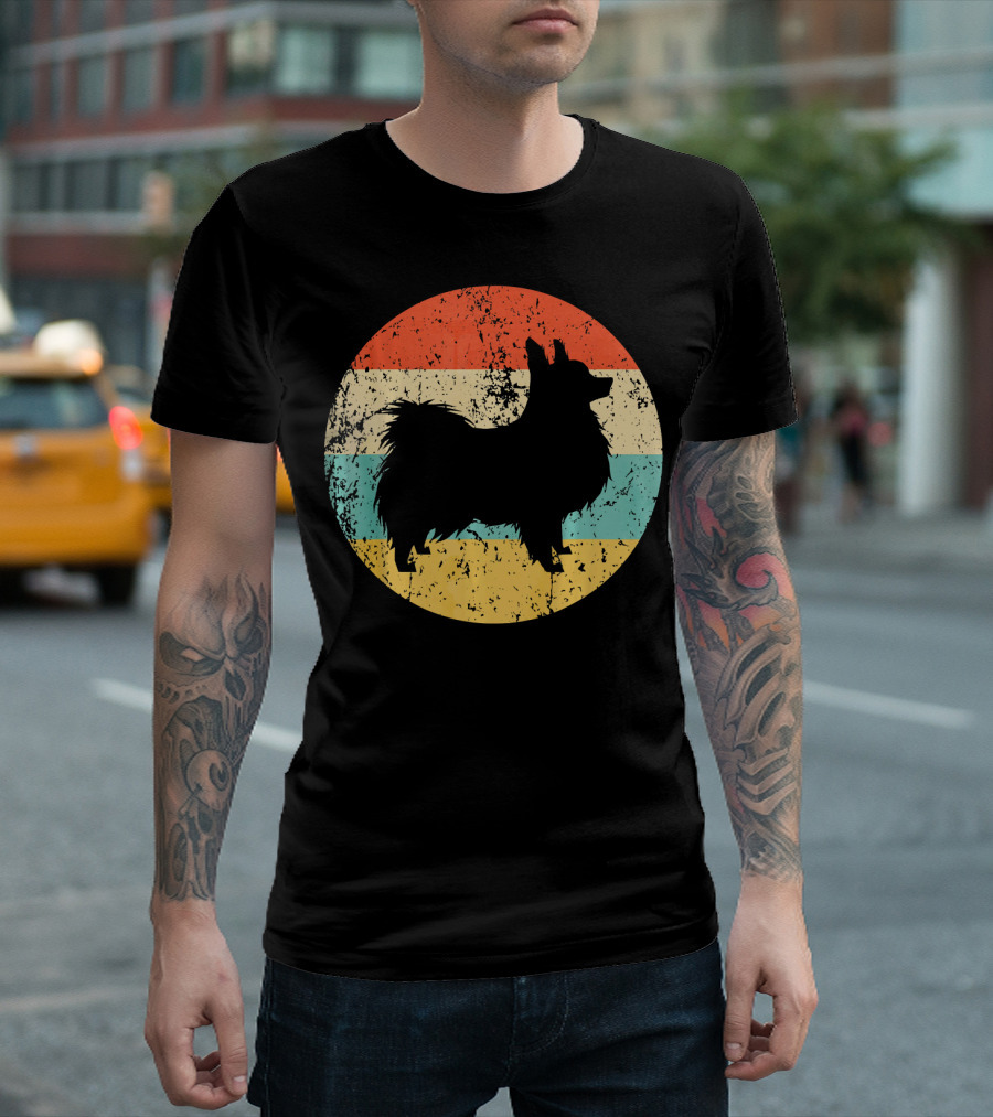 Papillon Vintage Retro Style With Striped Circle Background T-Shirt