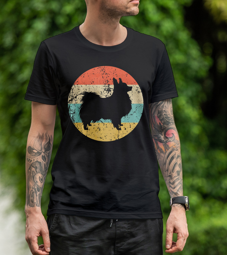 Papillon Vintage Retro Style With Striped Circle Background T-Shirt