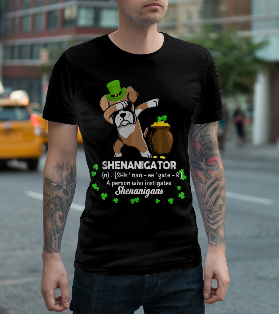 Shenanigator Definition with Dabbing Boxer and Green Hat T-Shirt