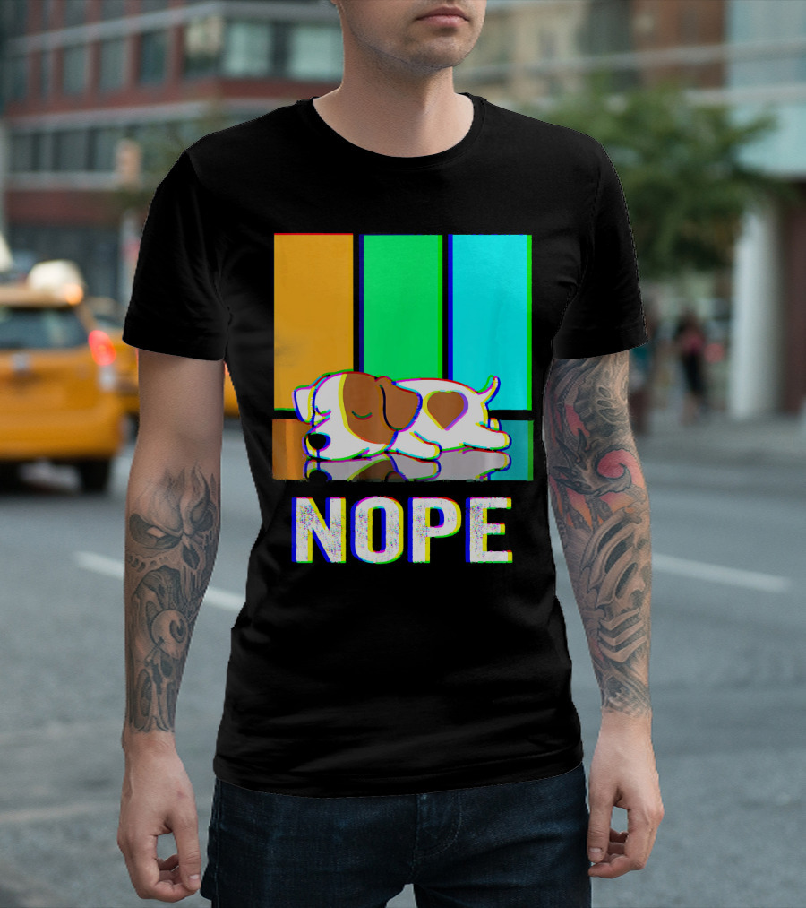 NOPE Jack Russell Terrier Sleeping With Colorful Stripes T-Shirt