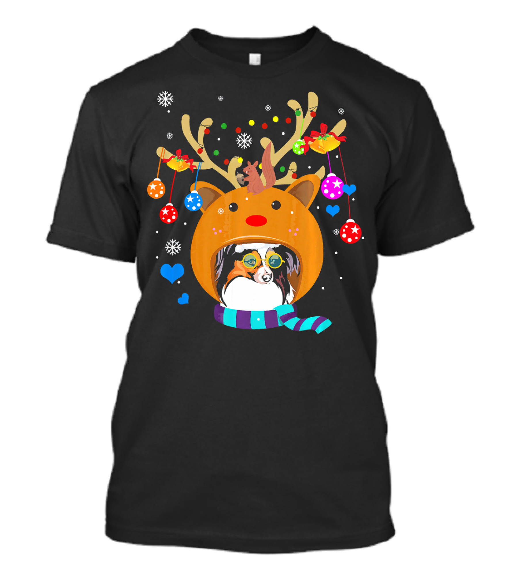 Papillon Deer Christmas Reindeer Antlers Festive Scarf Ornaments T-Shirt