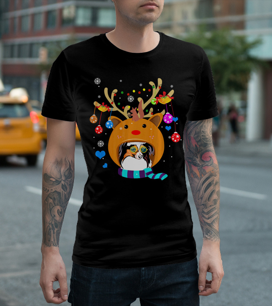 Papillon Deer Christmas Reindeer Antlers Festive Scarf Ornaments T-Shirt
