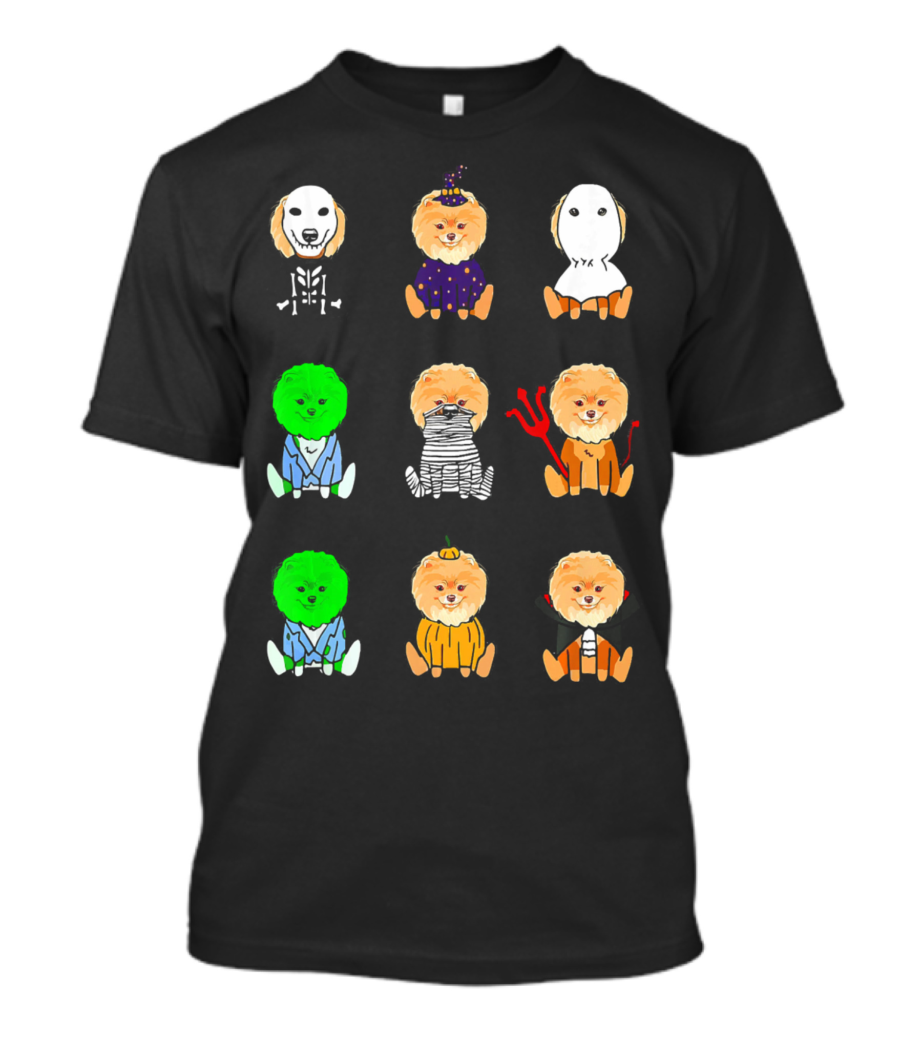 Pomeranian Dog Halloween Costumes Ghost Witch Mummy Devil Pumpkin Skeleton T-Shirt