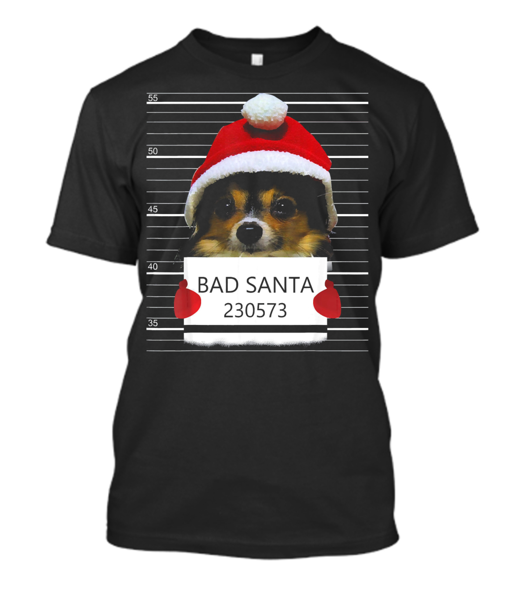 Papillon Puppy Mugshot Bad Santa 230573 Christmas Costume T-Shirt